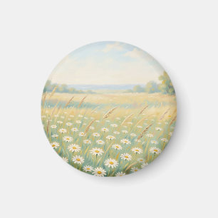 Sunny White Daisy Meadow Wildflower Field Magnet