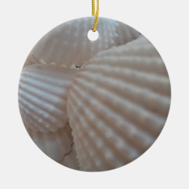 Sunny White Seashells, Sea Shell Beach Summer Love Ceramic Ornament (Front)
