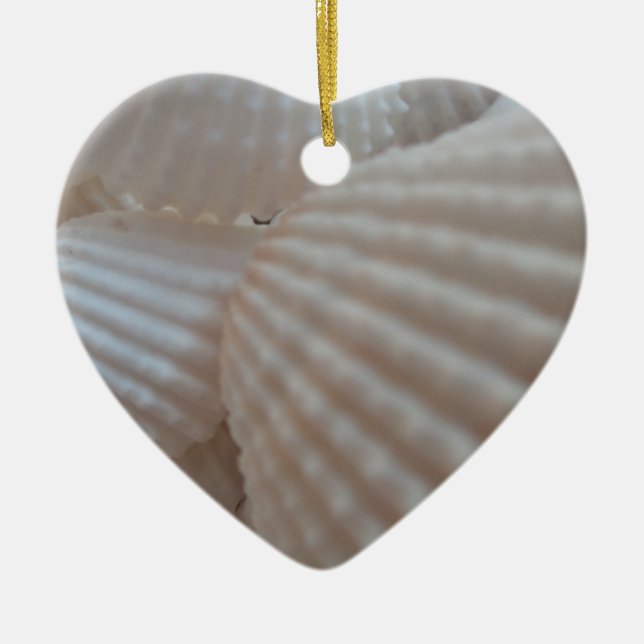 Sunny White Seashells, Sea Shell Beach Summer Love Ceramic Ornament (Front)