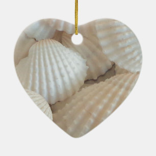 Sunny White Seashells, Summer Beach Exotic Ceramic Ornament