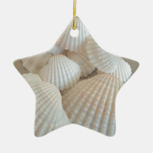 Sunny White Seashells, Summer Beach Exotic Ceramic Ornament
