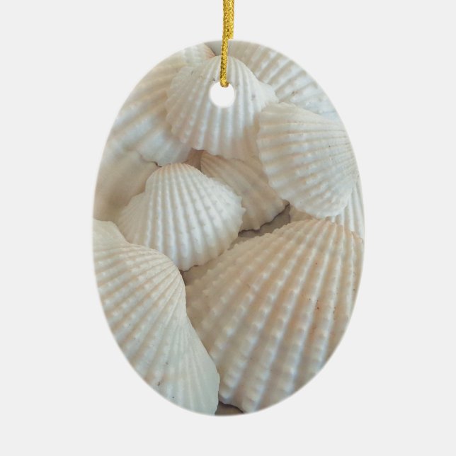 Sunny White Seashells, Summer Beach Exotic Ceramic Ornament (Front)