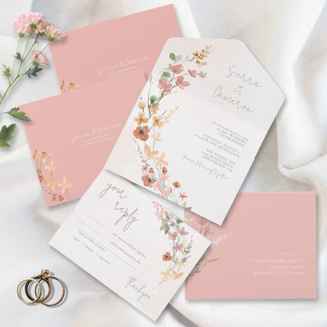 Sunny Wildflower Wedding Pink ID1023 All In One Invitation (Creator Uploaded)