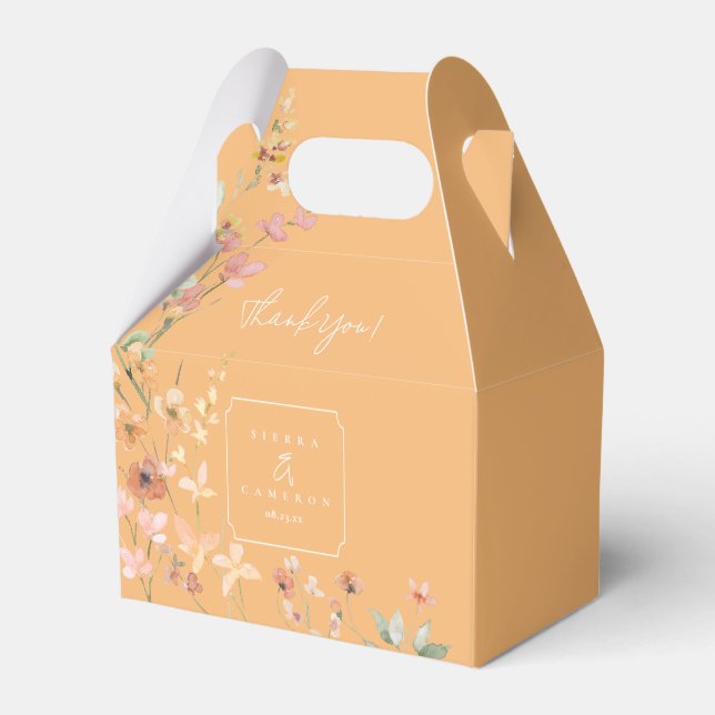 Sunny Wildflower Wedding Thank You Peach ID1023 Favor Box (Front Side)