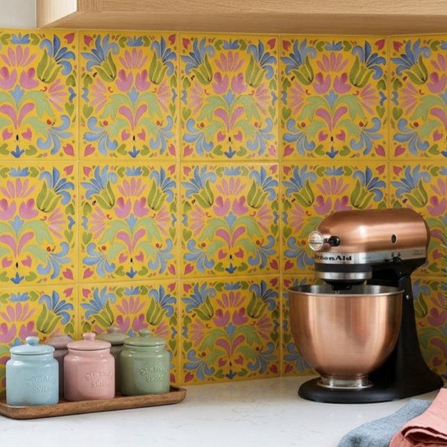 Sunny Yellow and Blue Floral Tile (Creator Uploaded)