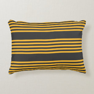 Sunny yellow and charcoal five stripe pattern accent pillow