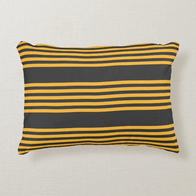 Sunny yellow and charcoal five stripe pattern accent pillow (Front)
