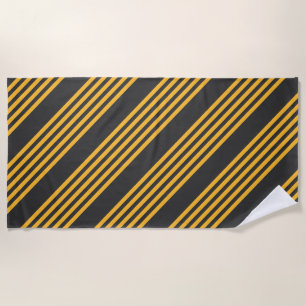 Sunny yellow and charcoal five stripe pattern beach towel