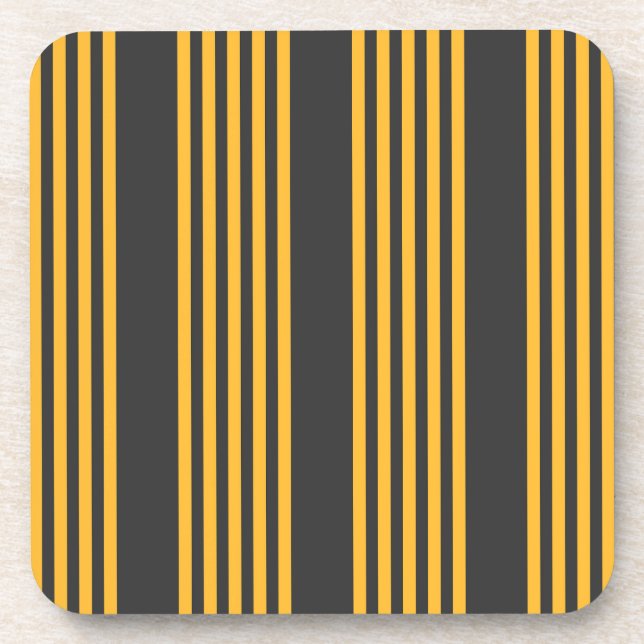 Sunny yellow and charcoal five stripe pattern coaster (Front)