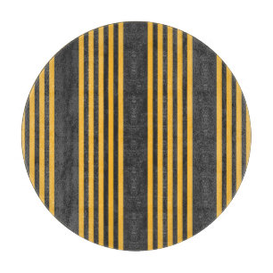 Sunny yellow and charcoal five stripe pattern cutting board