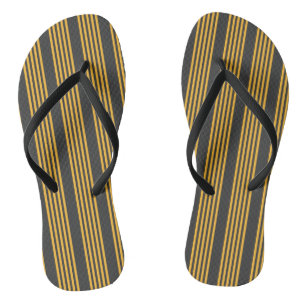 Sunny yellow and charcoal five stripe pattern flip flops
