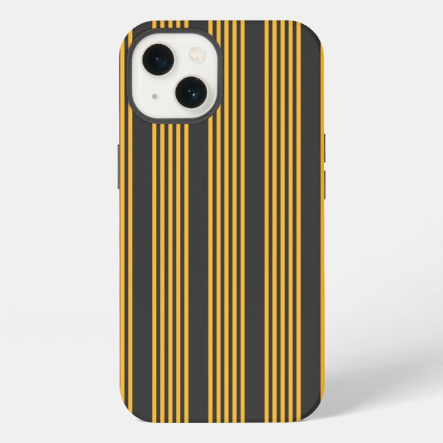 Sunny yellow and charcoal five stripe pattern iPhone case (Back)