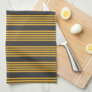 Sunny yellow and charcoal five stripe pattern kitchen towel