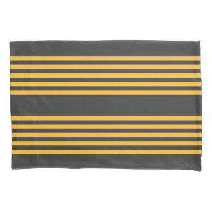 Sunny yellow and charcoal five stripe pattern pillowcase