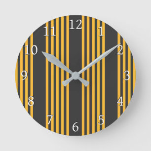 Sunny yellow and charcoal five stripe pattern round clock