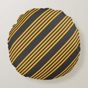 Sunny yellow and charcoal five stripe pattern round pillow