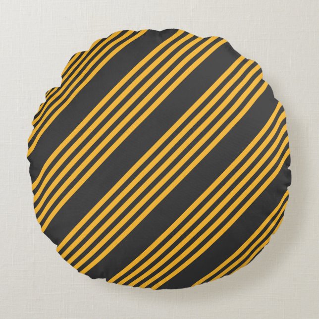 Sunny yellow and charcoal five stripe pattern round pillow (Front)