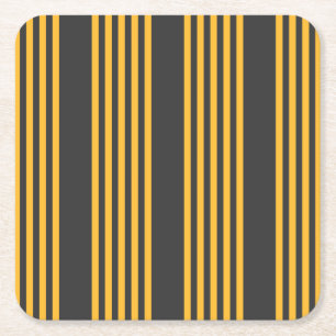 Sunny yellow and charcoal five stripe pattern square paper coaster