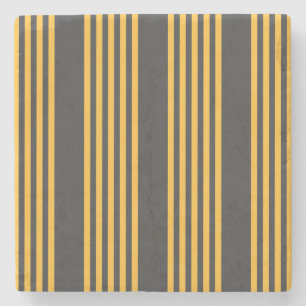Sunny yellow and charcoal five stripe pattern stone coaster