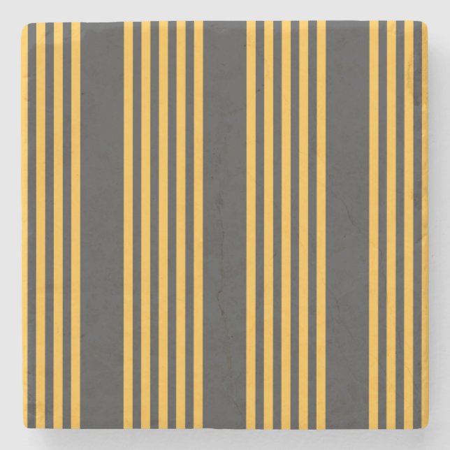 Sunny yellow and charcoal five stripe pattern stone coaster (Front)