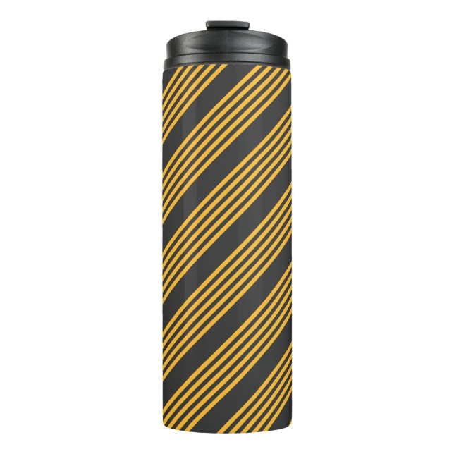 Sunny yellow and charcoal five stripe pattern thermal tumbler (Front)