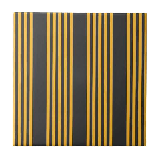 Sunny yellow and charcoal five stripe pattern tile (Front)