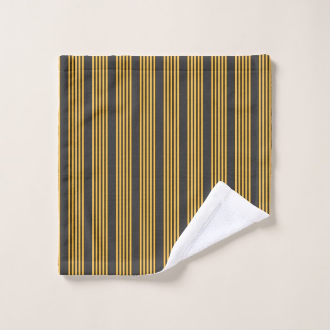 Sunny yellow and charcoal five stripe pattern wash cloth (Wash Cloth)