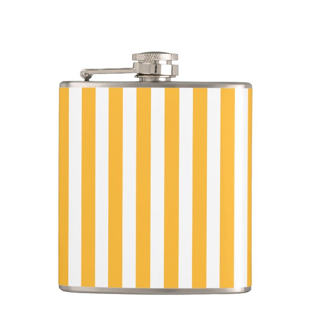 Sunny yellow and white candy stripes hip flask (Front)