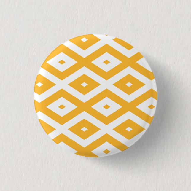 Sunny yellow and white diamond pattern 1 inch round button (Front)