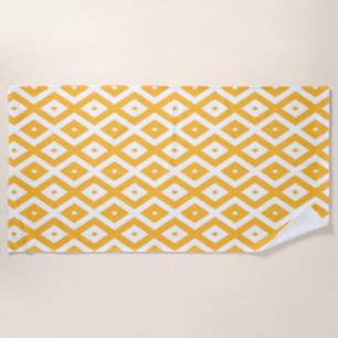 Sunny yellow and white diamond pattern beach towel