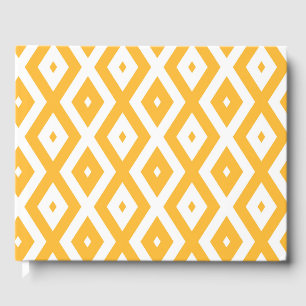 Sunny yellow and white diamond pattern guest book