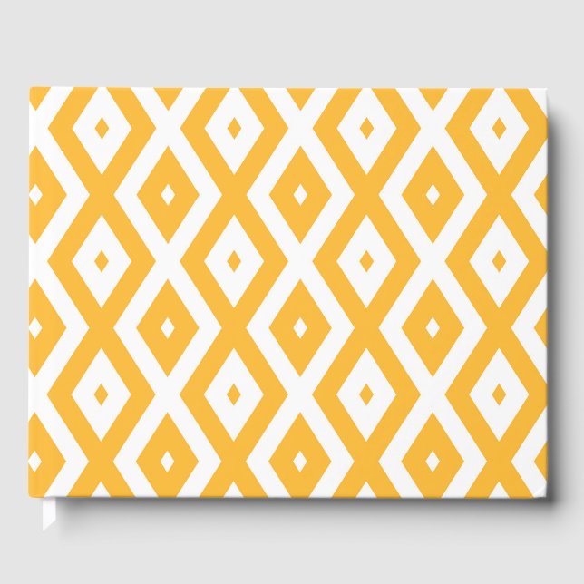 Sunny yellow and white diamond pattern guest book (Front)