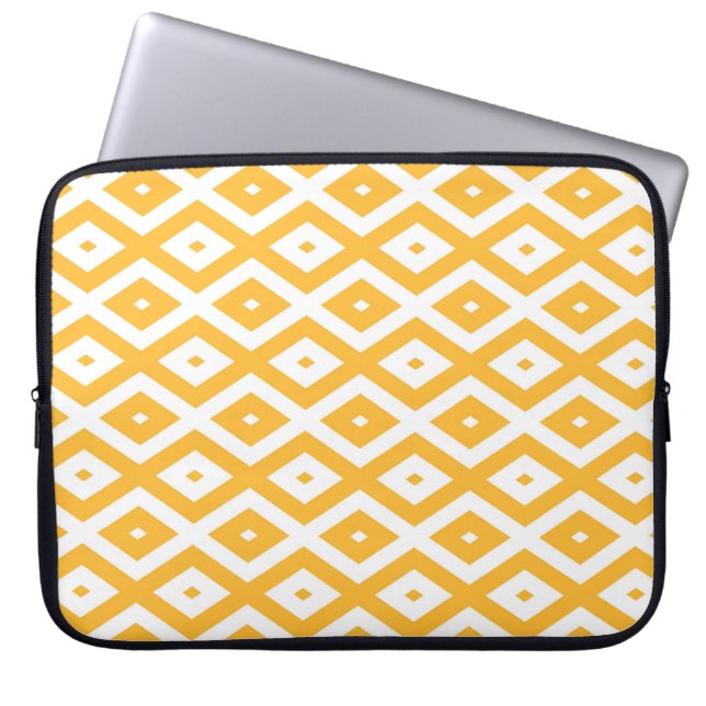 Sunny yellow and white diamond pattern laptop sleeve (Front)
