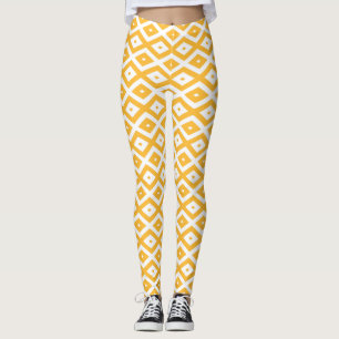 Sunny yellow and white diamond pattern leggings
