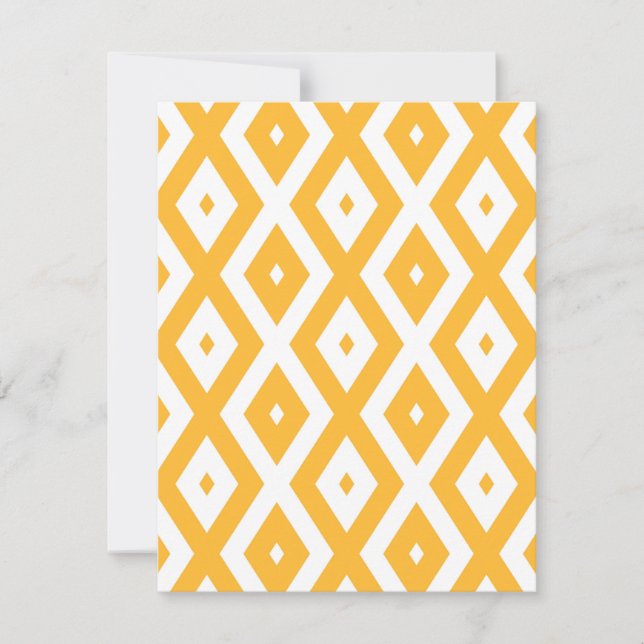 Sunny yellow and white diamond pattern RSVP card (Front)