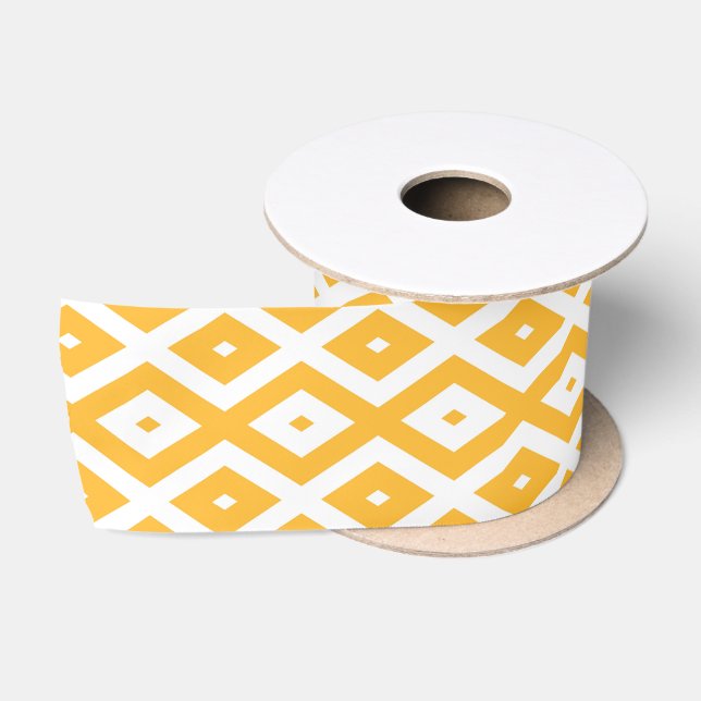Sunny yellow and white diamond pattern satin ribbon (Spool)