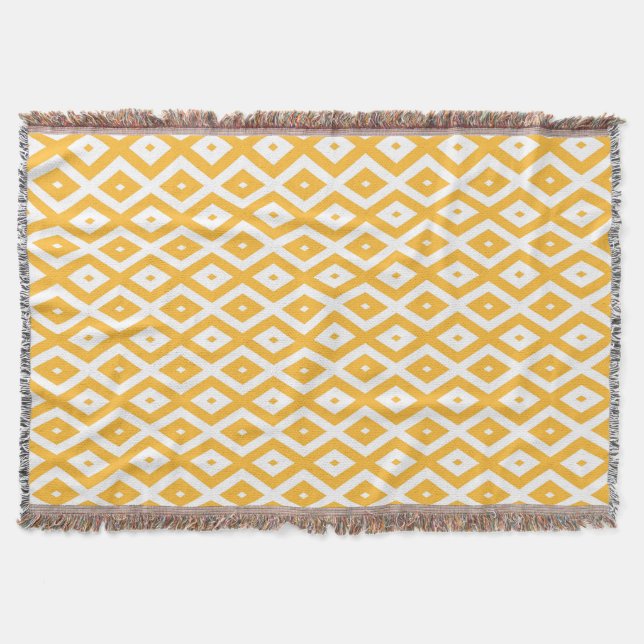 Sunny yellow and white diamond pattern throw blanket (Front)