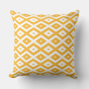 Sunny yellow and white diamond pattern throw pillow