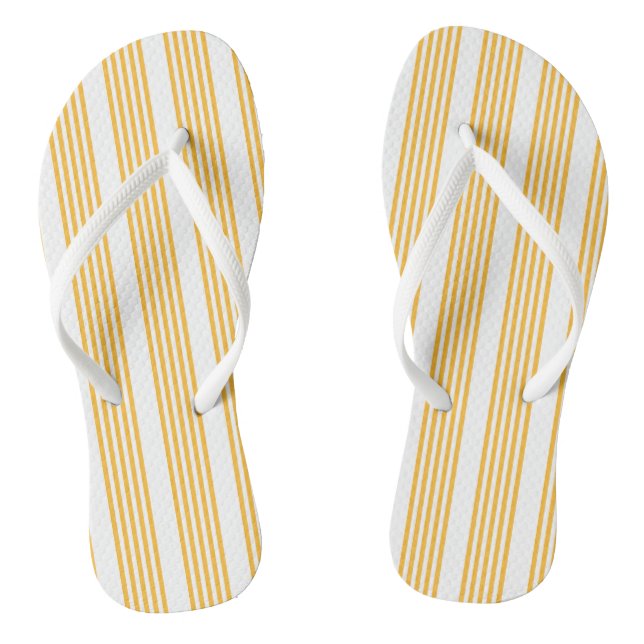 Sunny yellow and white five stripe pattern flip flops (Footbed)