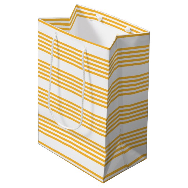 Sunny yellow and white five stripe pattern medium gift bag (Front Angled)