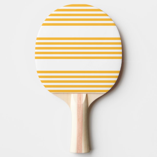 Sunny yellow and white five stripe pattern ping pong paddle (Front)