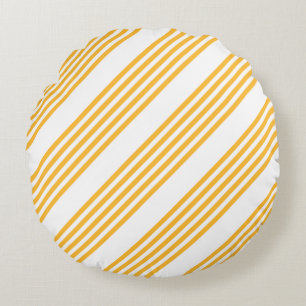 Sunny yellow and white five stripe pattern round pillow