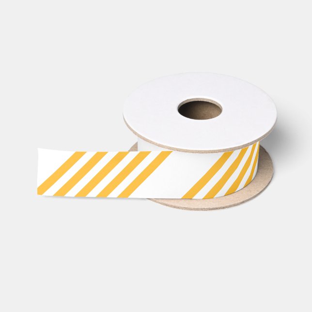 Sunny yellow and white five stripe pattern satin ribbon (Spool)