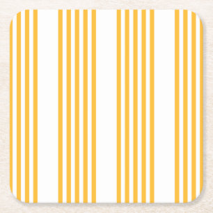 Sunny yellow and white five stripe pattern square paper coaster