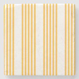 Sunny yellow and white five stripe pattern stone coaster