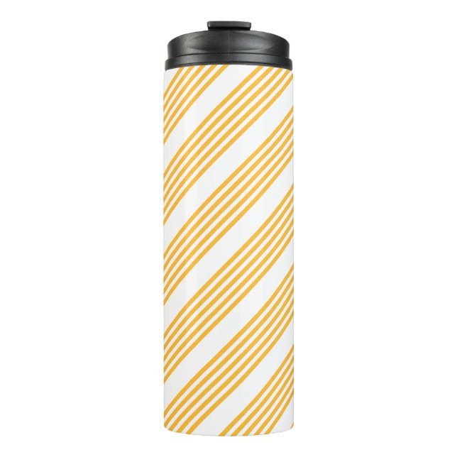 Sunny yellow and white five stripe pattern thermal tumbler (Front)
