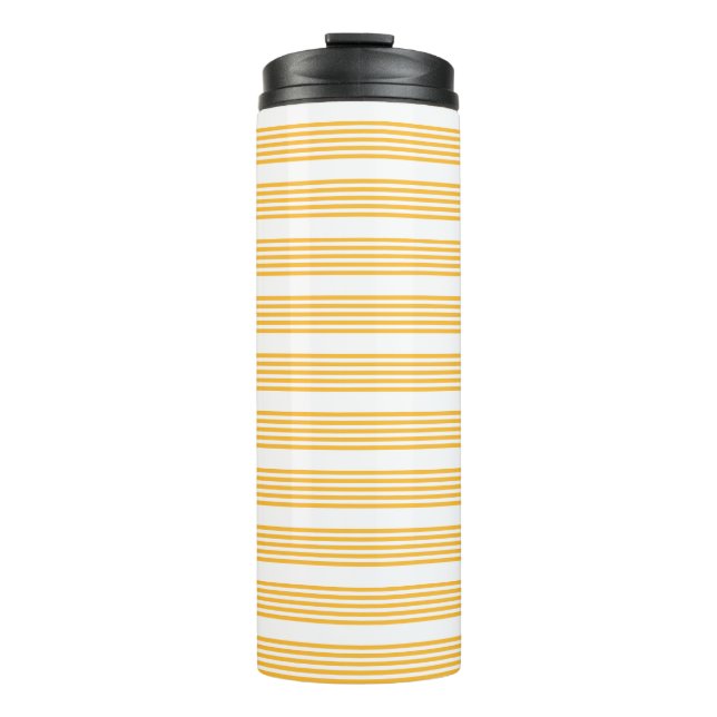 Sunny yellow and white five stripe pattern thermal tumbler (Front)
