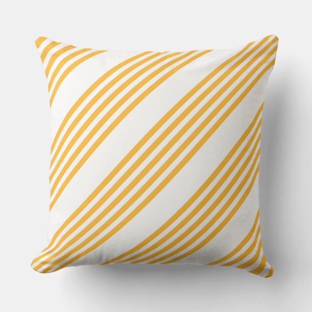 Sunny yellow and white five stripe pattern throw pillow (Front)