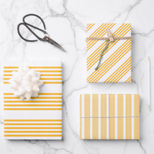 Sunny yellow and white five stripe pattern wrapping paper sheet