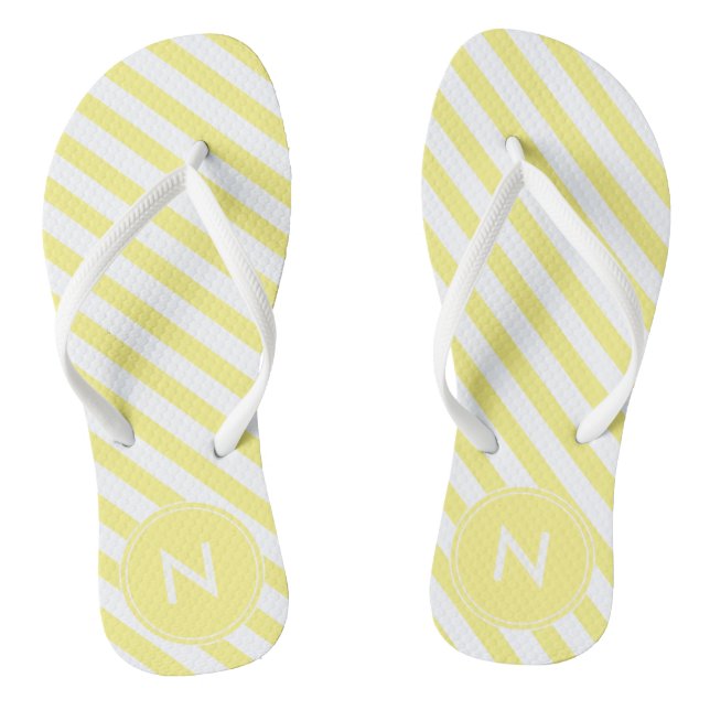 Sunny Yellow and White Striped and Monogrammed  Flip Flops (Footbed)